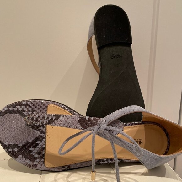 Hugo Boss blue suede & snake skin flat sandals & suede tie-up laces. Size 37.5 - Picture 7 of 9